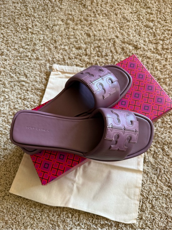 Tory Burch Shoes - Tory Burch Lilac Logo Slide Sandals
